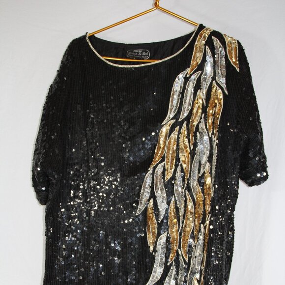 Vtg 80s  Jean for Joseph Le Bon Silk Sequined Maxi Dress Heavily Beaded Large - Picture 1 of 9